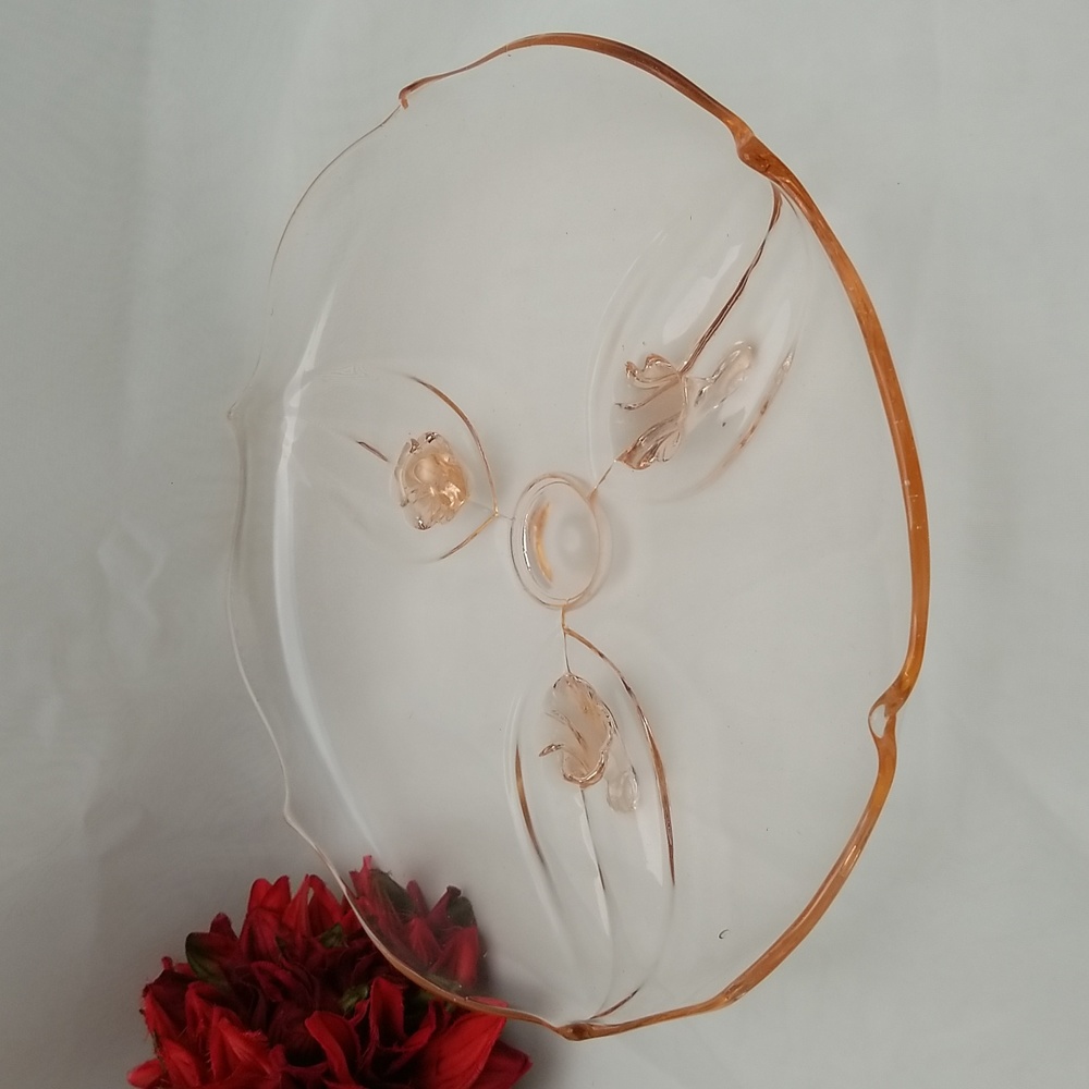 Lancaster Jubilee Pink Elegant Depression Era Three Footed Rimmed Serving Plate